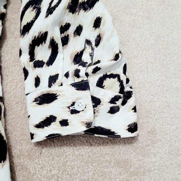 Chico’s Women Size XL Button Front Leopard Print Blouse 100% Cotton 3/4 Sleeve - Picture 6 of 13